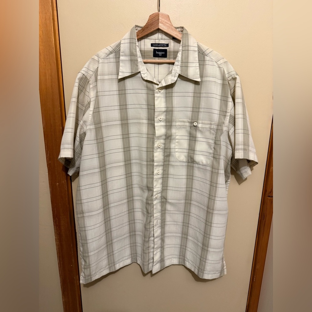 Haggar Luxury Plaid Short Sleeve Button Down Shirt XL